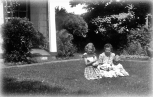 Judy, Gladys, and John Sechrist at Sechrist farm in 1948.